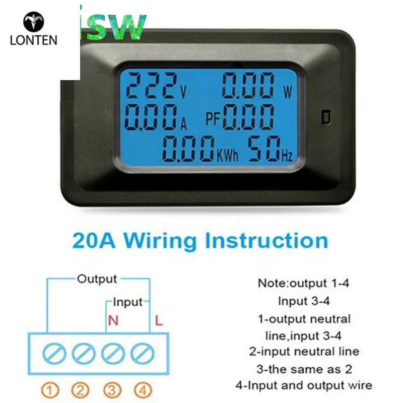 Custom Lonten AC220V 20A Digital Voltage Meter  Meter LCD 5KW Power Voltmeter Ammeter Current Amps watt meter tester detector indicator Manufacturer