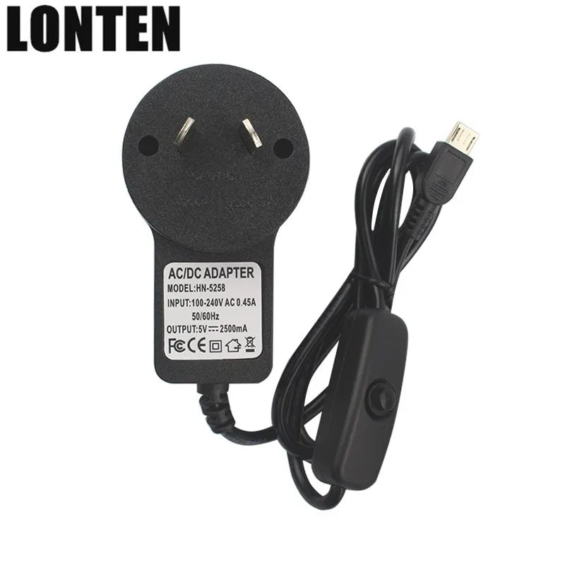 Custom Lonten 5V 2.5A Power Supply with ON/OFF Switch Button Micro USB Power Charger Adapter EU US UK AU Plug for Raspberry Pi 3 Model Manufacturer