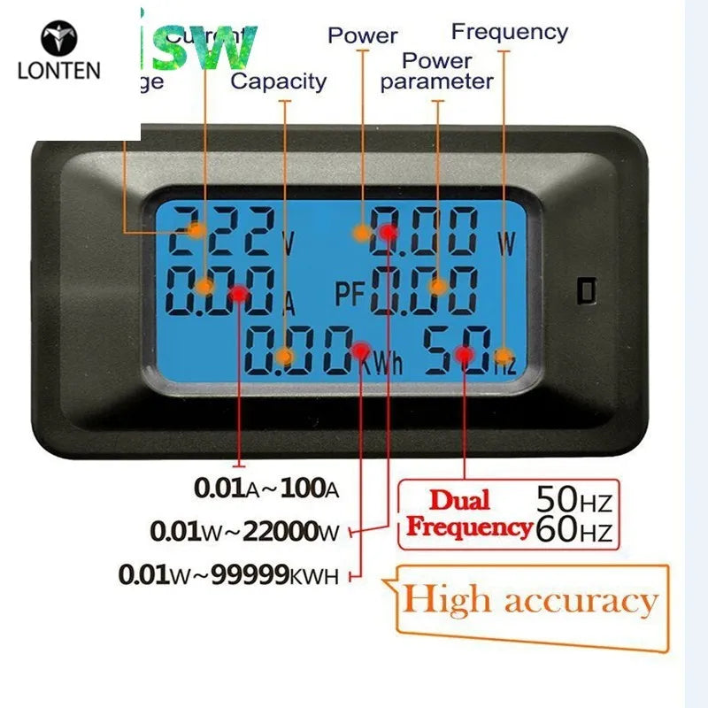 Custom Lonten AC220V 20A Digital Voltage Meter  Meter LCD 5KW Power Voltmeter Ammeter Current Amps watt meter tester detector indicator Manufacturer