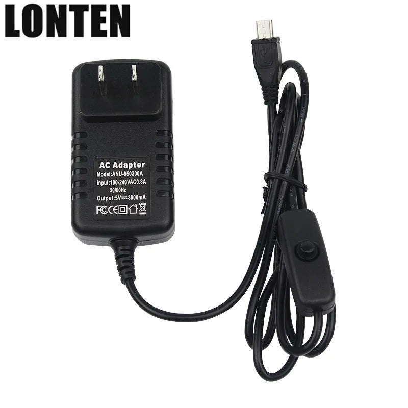 Custom Lonten Raspberry Pi 3 B+ Power Supply 5V 3A Switch Button Micro USB Power Charger Adapter EU US UK AU Plug for Raspberry Pi 3 Mo Manufacturer