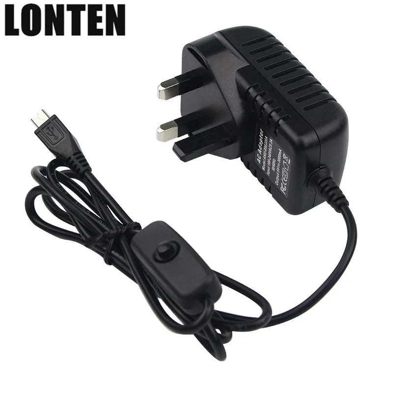 Custom Lonten Raspberry Pi 3 B+ Power Supply 5V 3A Switch Button Micro USB Power Charger Adapter EU US UK AU Plug for Raspberry Pi 3 Mo Manufacturer