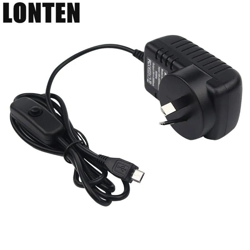 Custom Lonten Raspberry Pi 3 B+ Power Supply 5V 3A Switch Button Micro USB Power Charger Adapter EU US UK AU Plug for Raspberry Pi 3 Mo Manufacturer