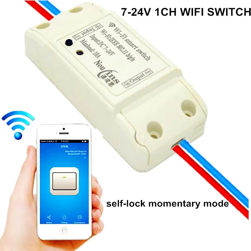 Custom 1CH 7V 9V 12V 24V DC WiFi Switch Relay Domotica Module Control by Phone On Android and IOS for Light Garage Door smart home Manufacturer