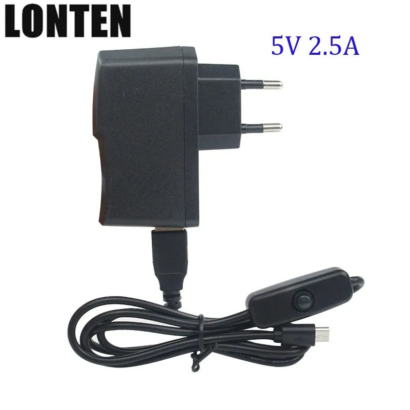 Custom Lonten new Raspberry Pi 3 Power Charger 5V 2.5A Micro USB Power Adapter Switch Button Cable US/EU/UK/AU for Raspberry Pi Manufacturer