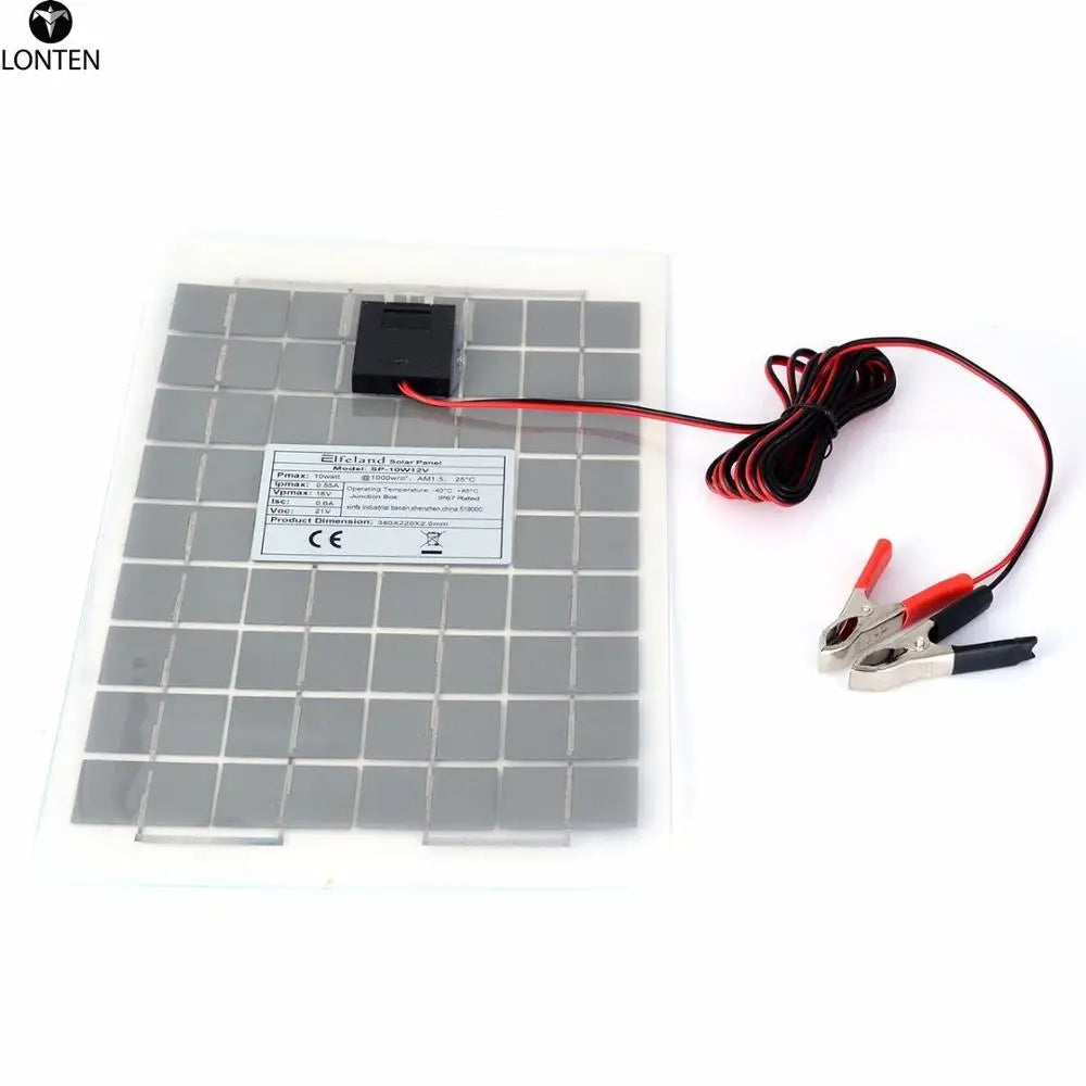 Custom 10W 12v Polycrystalline Solar Panel Battery Module+ Alligator Clips Solar Module for Electric Fans Water Pump CN;GUA Lonten Manufacturer