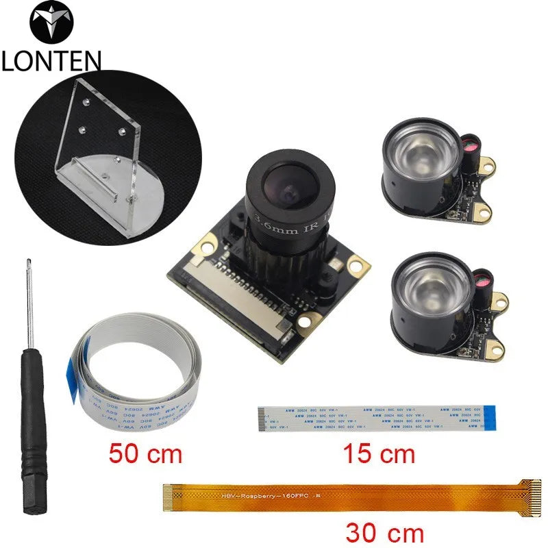 Custom Lonten Raspberry Pi 3B+ Camera Focal Adjustable Night Vision Camera + Holder + IR Sensor Light + FFC for RPI 3 Raspberry Pi Zero Manufacturer