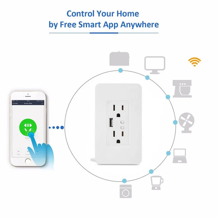Custom Smart Home interruptor wifi Dual Port with USB 2000mA Wall Charger Adapter 16A US/Plug Socket Power Outlet Panel 90~250V Manufacturer