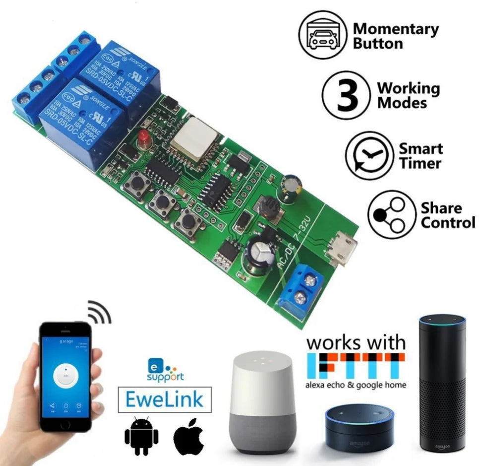 Custom Lonten DC7-32V/5V 2 Channel 10A smart Relay Wireless Delay WiFi Relay Module APP Remote Control for Smart Home Android  IOS Manufacturer