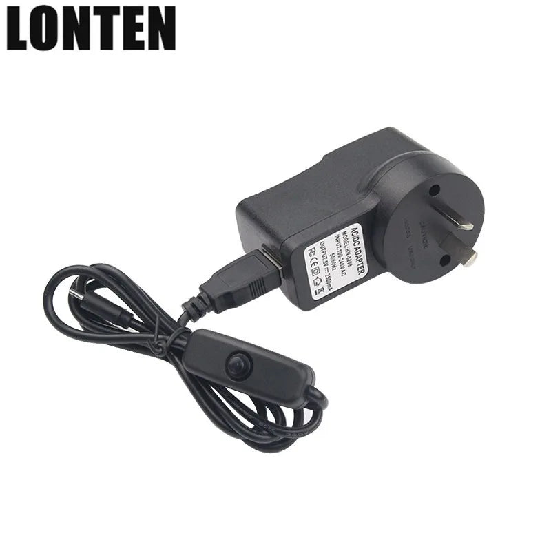 Custom Lonten new Raspberry Pi 3 Power Charger 5V 2.5A Micro USB Power Adapter Switch Button Cable US/EU/UK/AU for Raspberry Pi Manufacturer