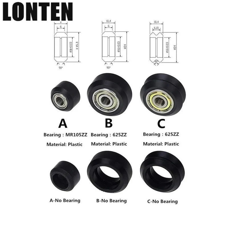 Custom Lonten 10pcs CNC Openbuilds Plastic wheel POM with 625zz MR105zz Idler Pulley Passive Round Wheel Perlin Wheel for V-Slot 3D Pri Manufacturer