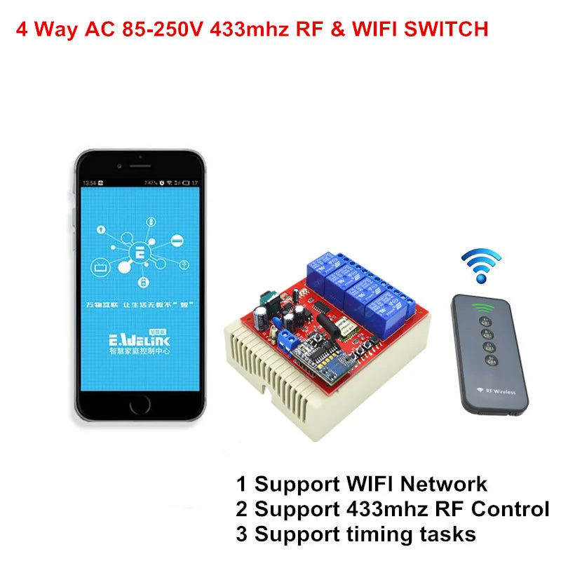 Custom New Wifi Switch 4CH 110V 220V AC 10A Smart Light Switches Support 433mhz RF Remote Controller Control by Smartphone APP Manufacturer