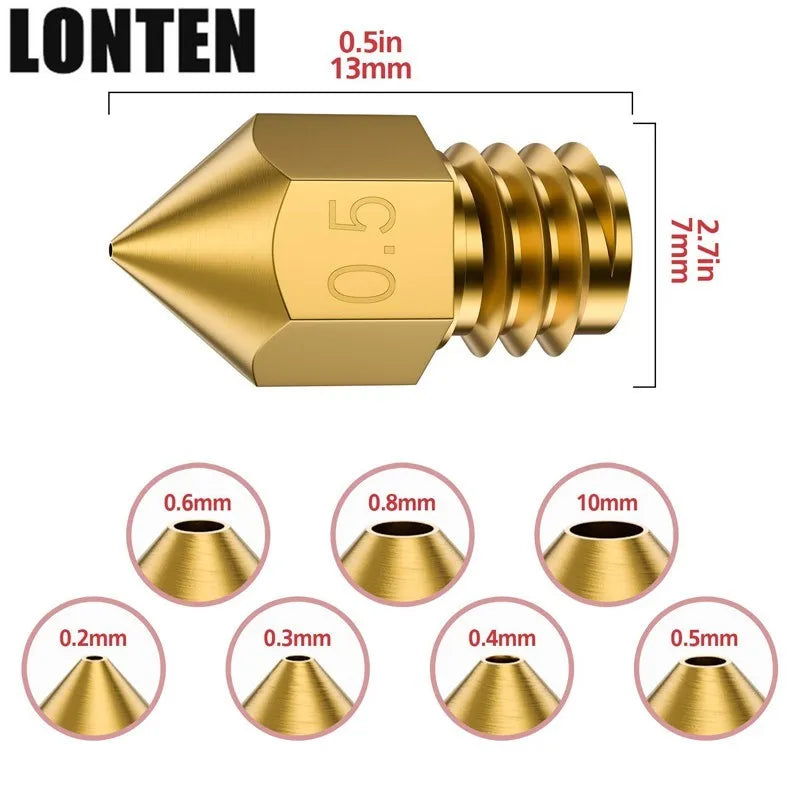 Custom Lonten 3D Printers Parts MK7 MK8 Nozzle 0.4mm 0.3mm 0.2mm 0.5mm Copper Extruder Threaded 1.75mm 3.0mm Filament Head Brass Nozzle Manufacturer