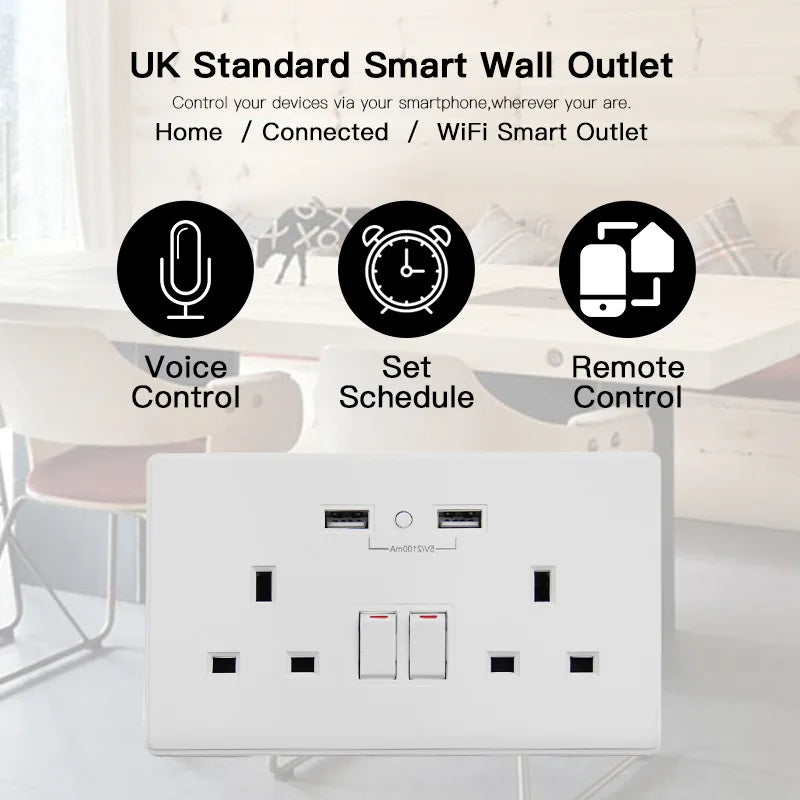 Custom Lonten WiFi Smart Wall Outlet Dual Sockets UK Plug smart remote control compatible with IFTTT Alexa Google Home Manufacturer