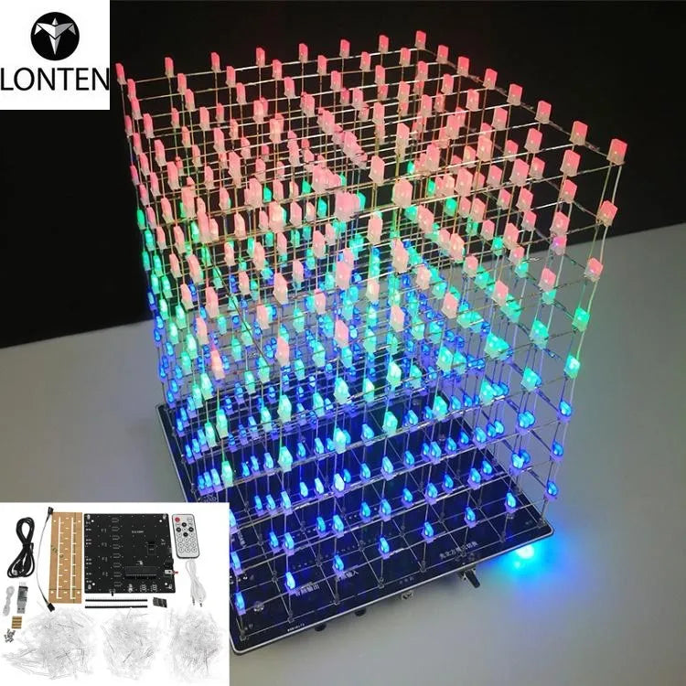 Custom Lonten DIY WIFI APP 8x8x8 3D Light Cube Kit Red Blue Green LED MP3 Music Spectrum Electronic Kit No Housing Module Manufacturer