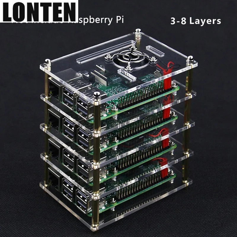 Custom Lonten Newest For Raspberry Pi 4 Acrylic Case 3 to 8 Layers Acrylic Box Shell Enclosure with Cooling Fan for Raspberry Pi 3 Mode Manufacturer