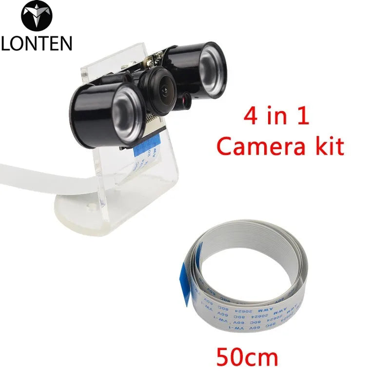 Custom Lonten Raspberry Pi 3 1080P Wide Angle Night Version Camera+IR Lights+Transparent Acrylic Holder+FFC Cable for Raspberry Pi 3B+/ Manufacturer