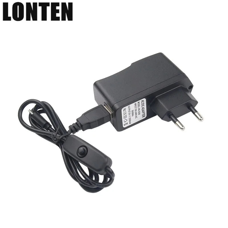 Custom Lonten new Raspberry Pi 3 Power Charger 5V 2.5A Micro USB Power Adapter Switch Button Cable US/EU/UK/AU for Raspberry Pi Manufacturer