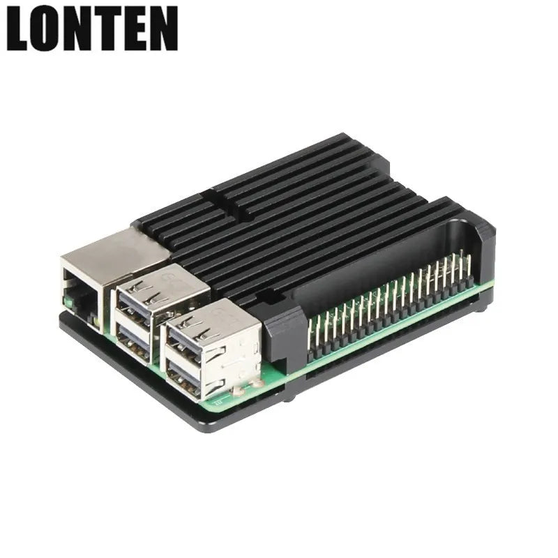 Custom Lonten Latest Raspberry Pi 3 Model B+ Aluminum Case with Dual Cooling Fan Metal Shell Black Enclosure for Raspberry Pi 3 Model B Manufacturer