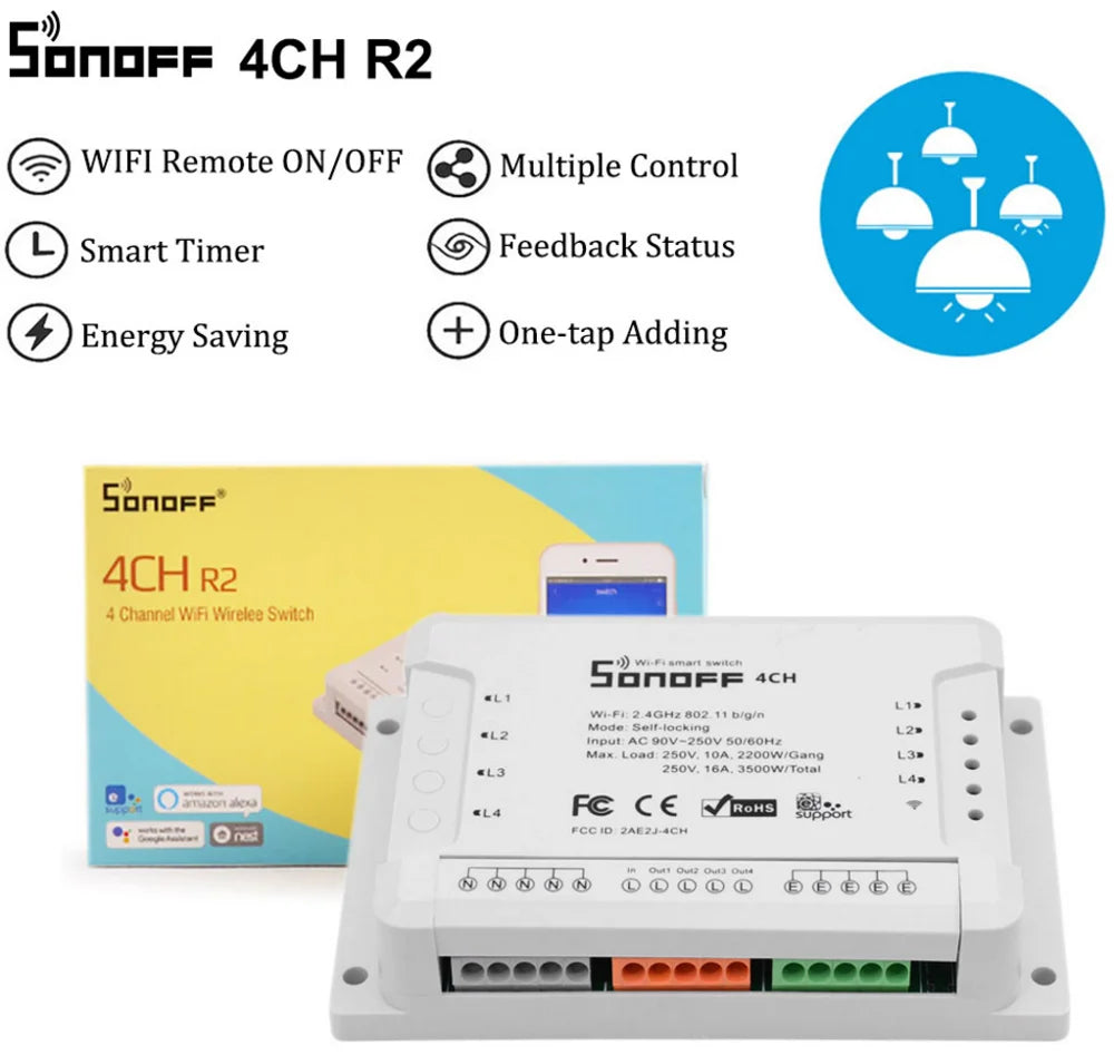 Custom Lonten 4CH R2 Smart WiFi Switch 4-Gang Wireless Switches  Home Automation on/off Phone remote control 10A/2200W Manufacturer