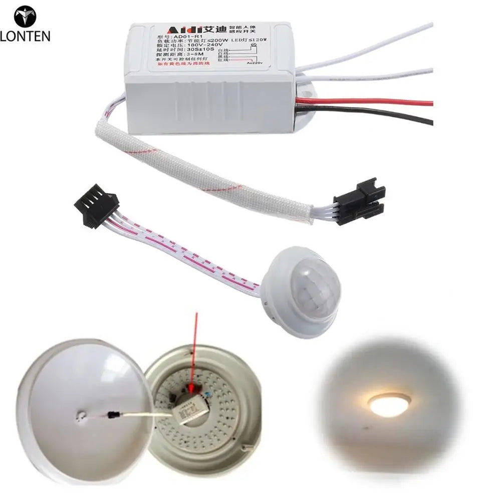 Custom Lonten 1PC Automatic Light Bulb AC 220V IR LED Strip PIR Body Infrared Motion Sensor Switch Electronic Components Sensors Manufacturer