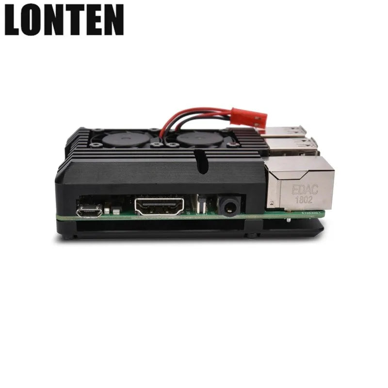 Custom Lonten Latest Raspberry Pi 3 Model B+ Aluminum Case with Dual Cooling Fan Metal Shell Black Enclosure for Raspberry Pi 3 Model B Manufacturer