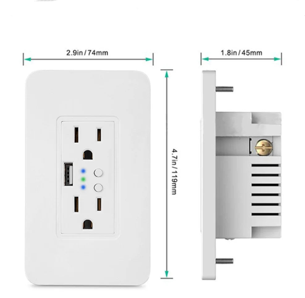 Custom Smart Home interruptor wifi Dual Port with USB 2000mA Wall Charger Adapter 16A US/Plug Socket Power Outlet Panel 90~250V Manufacturer