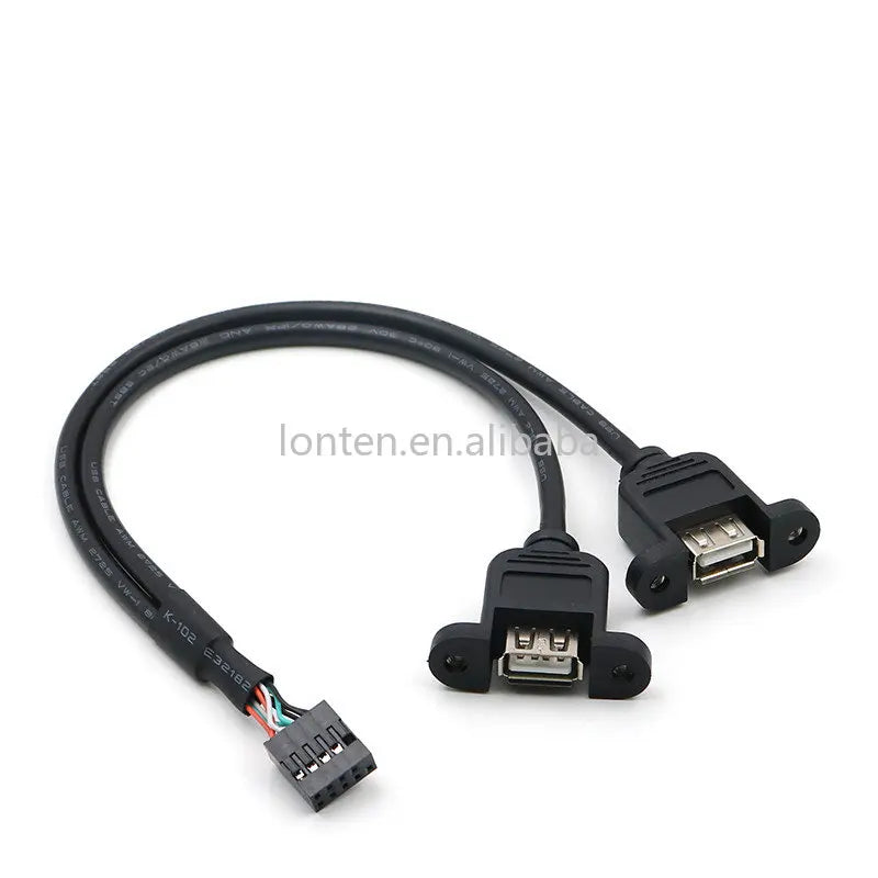 Custom Custom Motherboard Internal 9pin Pitch 2.54mm to Dual Port USB 2.0 A Female Screw Lock Panel Mount Cable 30cm Manufacturer