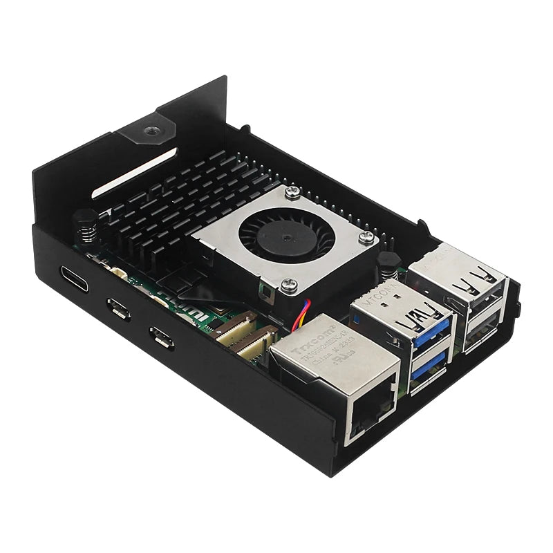 Raspberry Pi 5 Aluminum Alloy Case Black Optional Active Cooler Speed Adjustable PWN Fan PD 27W Power Supply