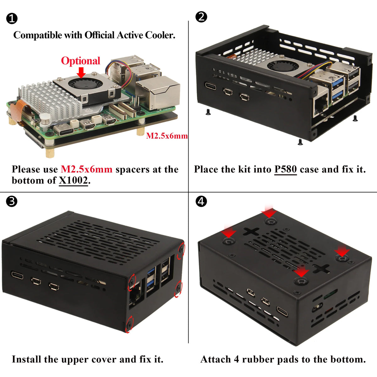 Custom  Metal Case P580 for Raspberry Pi 5 & X1002 Board NOT support X1000/X1001/X1003 Board
