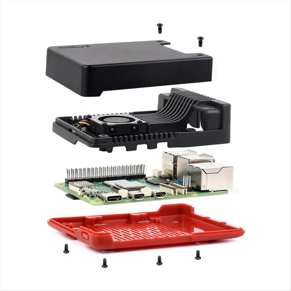 Raspberry Pi 5 Aluminum Case with PWN Fan Passive Cooling Fins Exhaust Vent