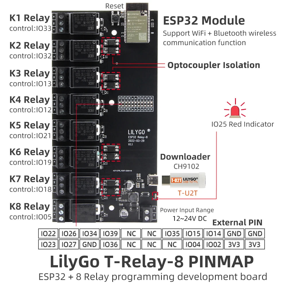 Custom T-Relay 5V 8 Channel Relay Module ESP32 Wireless Development Board WIFI BT With Optocoupler Isolation For Arduin0 Manufacturer