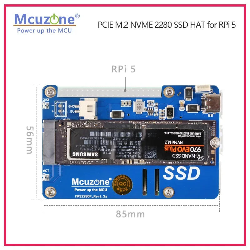 New MPS2280P PCIE M.2 NVME SSD HAT for Raspberry Pi 5, Support 2280 2230 2242 Gen 3 , AUX Power To SSD 3A Custom
