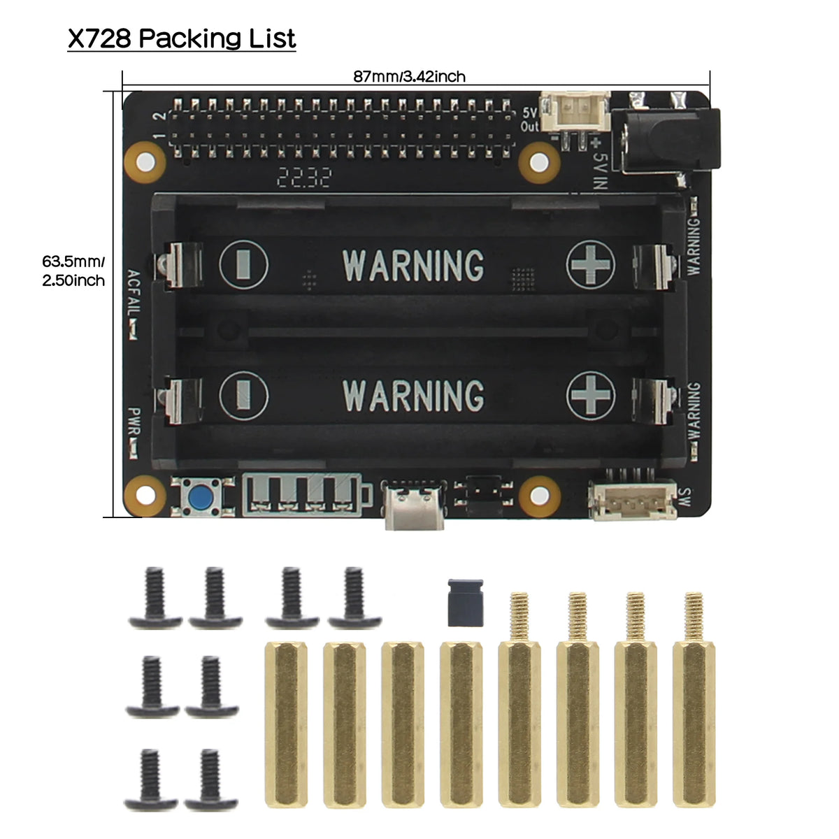 Raspberry Pi UPS HAT, X728 V2.5 Power Development Board for Raspberry Pi 5 /4B/3B+/3B