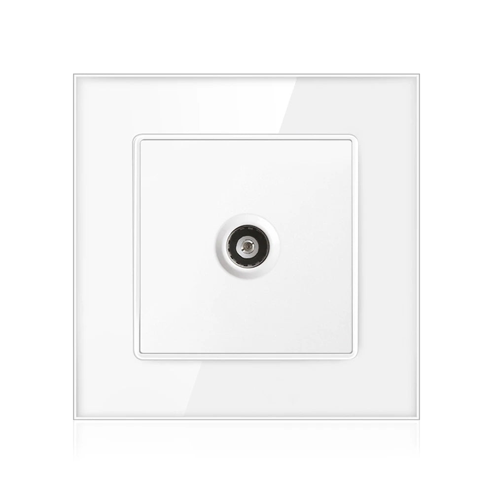 Custom TL- new TV interface socket home decoration wall TV signal access outlet 86 mm* 86mm crystal tempered glass white Manufacturer