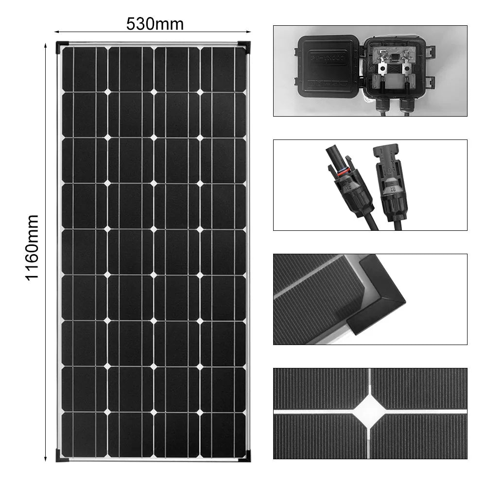 Custom 360W 240W 120W Solar Panel Kit 120 Watt 18 Volt Aluminum Frame Solar Panel Photovoltaic Power Paneles Solares 1160*530*25mm Manufacturer