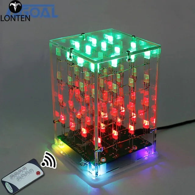 Custom Lonten 4x4x4 Dual Color RED+Green LED Cube 3D Light Square Electronic DIY Kit With Remote Control Manufacturer