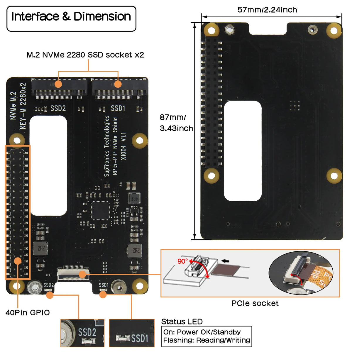 X1004 Dual 2280 NVMe SSD Shield for Raspberry Pi 5
