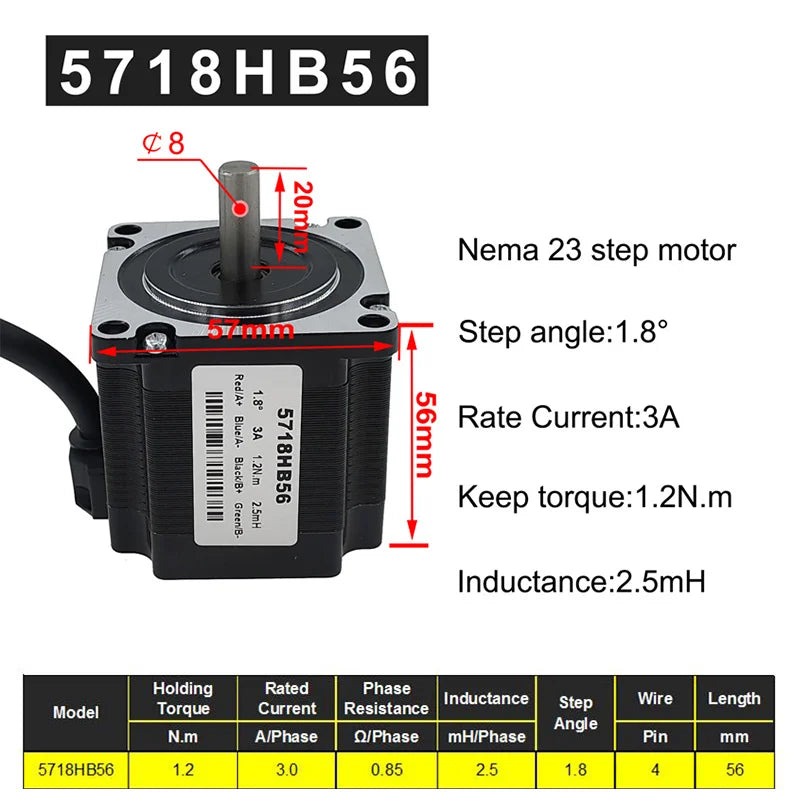 Custom 57BYG stepper motor 1.8 Degree 3A 1.2N.m 56mm 2 phase  hybrid driver motor Nema 23 Step Motor Manufacturer