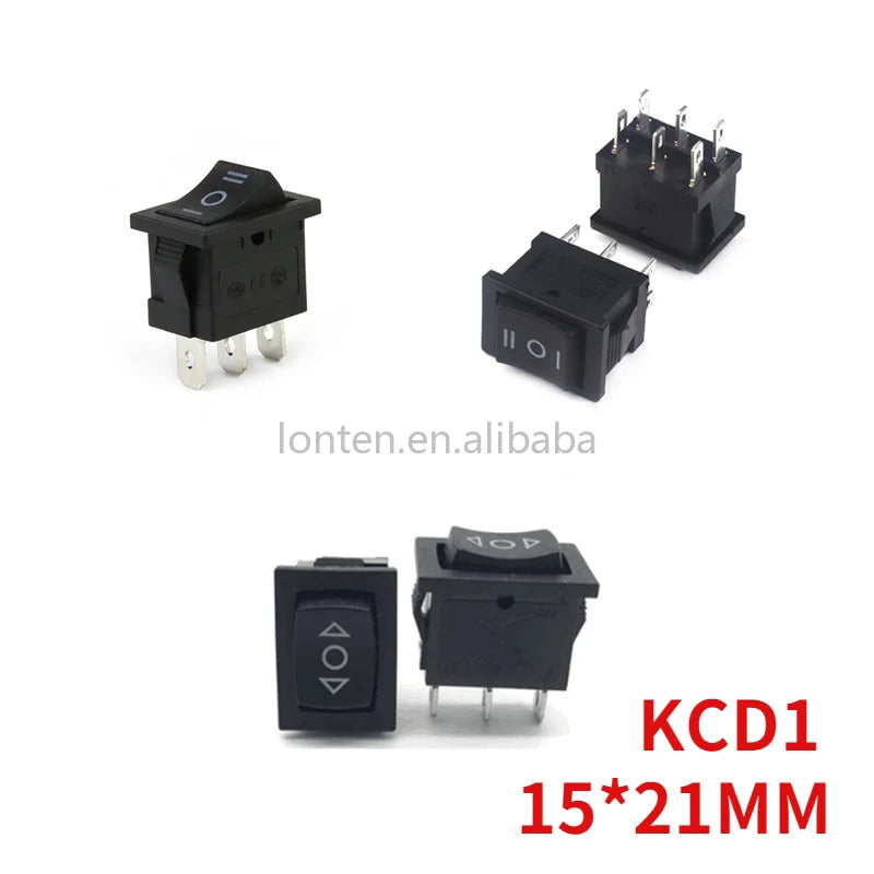 Custom 5PCS Rocker Switch 15*21mm Mini Black 3 Pin / 6 Pin on/Off/On AC 6A/250V 10A/125V KCD1 Power Button Switch Manufacturer
