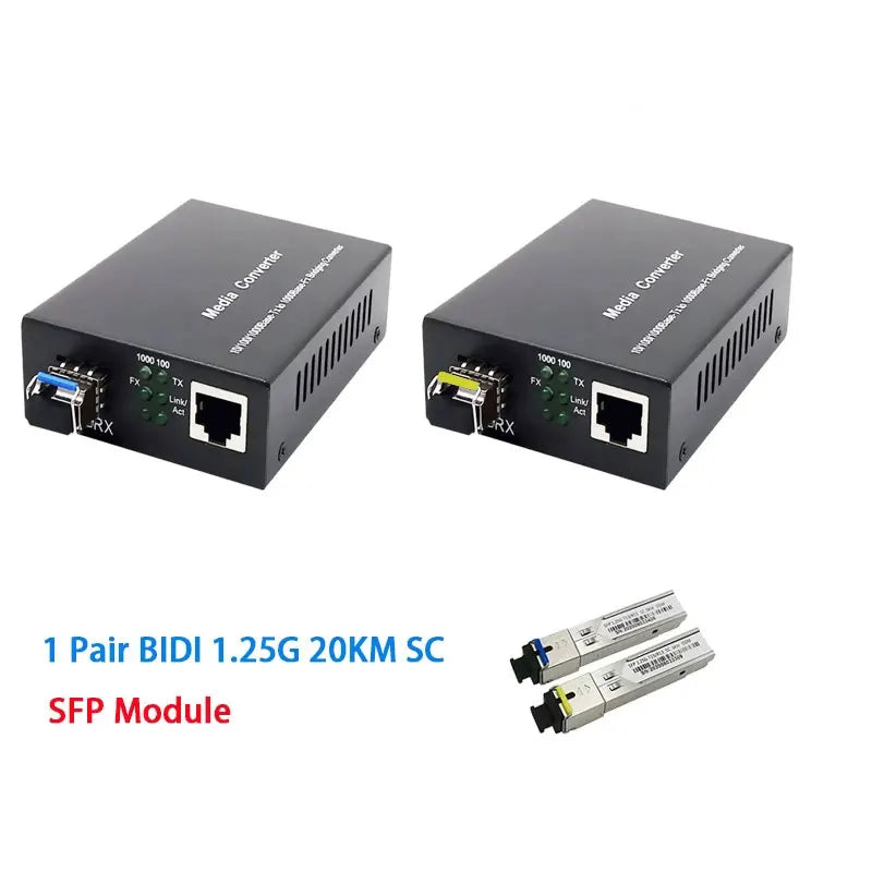 Custom Gigabit Media Converter SFP Transceiver Module 20KM 1000Mbps Fast Ethernet RJ45 to Fiber Optic switch 2 port LC Mode 2PCS Manufacturer