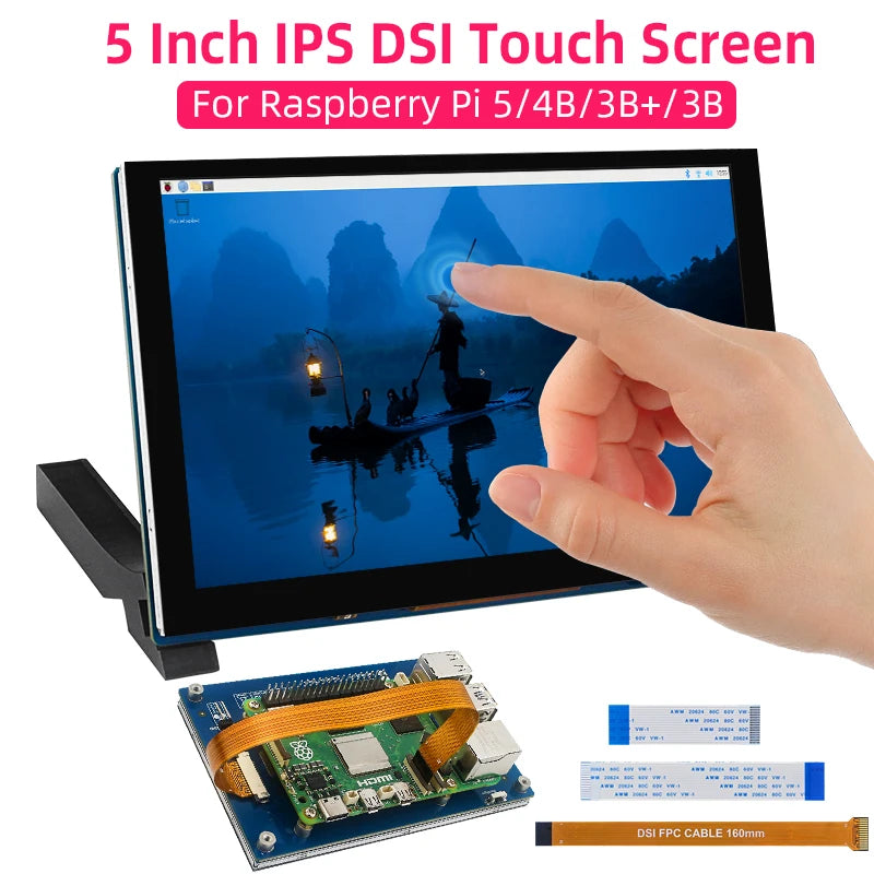 LONTEN Raspberry Pi 5 Inch DSI LCD Capacitive Touch Screen 800x480 for RPi 5/4B/3B+/3B Monitor Holder