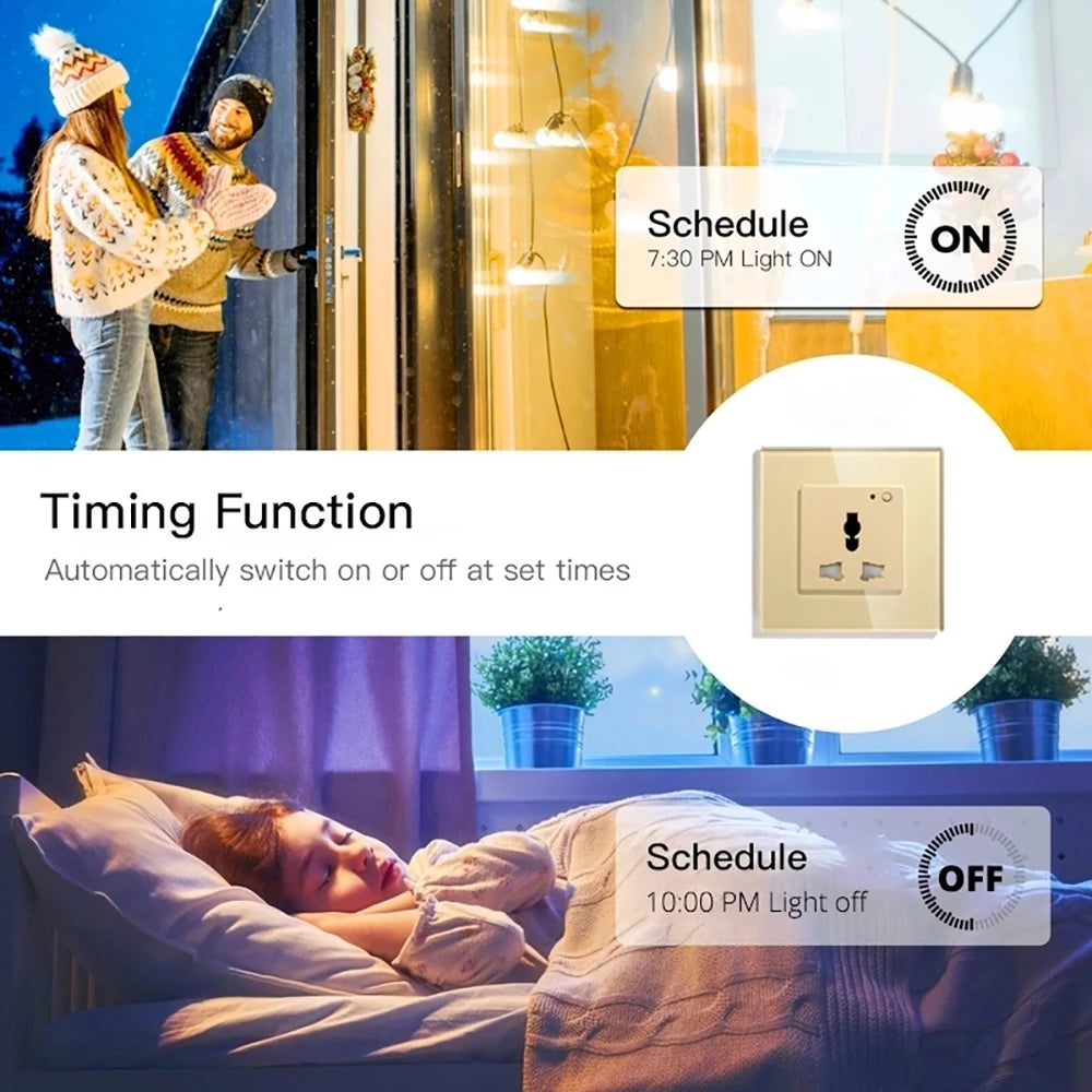 Custom 2020 Wifi Smart Wall Socket Universal Outlet Glass Panel Wireless Electric Plug Remote Control by Tuya Smartlife Alexa Google Ho Manufacturer