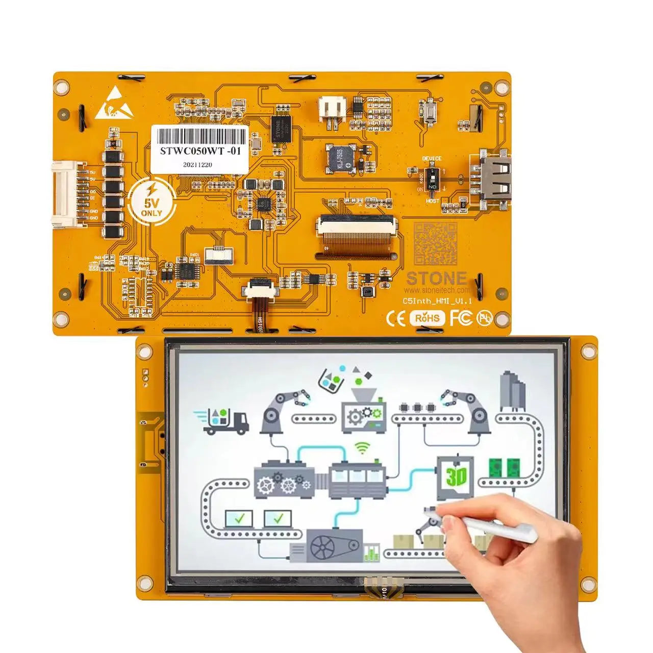 Custom 7 Inch HMI Smart TFT LCD Display Module with Controller + Program + Touch + UART Serial Interface Manufacturer