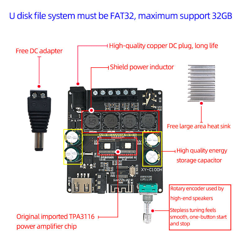 100W+100W TPA3116D2 HiFi Stereo Audio Digital Power Amplifier TPA3116 Class D Aux USB Sound Card Mini APP Amp pcb assembly Custom