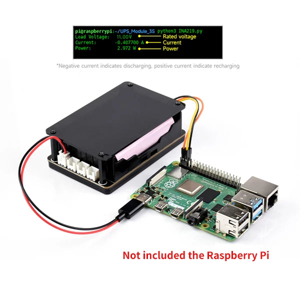 Raspberry Pi 5 UPS HAT Supports 18650 Li Battery 5V Uninterruptible Power Supply Via I2C Bus for Pi 4 Model B