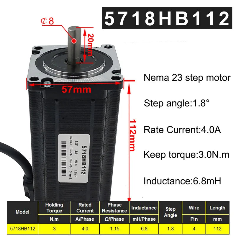 Custom 57BYG stepper motor 1.8 Degree 4.0A 3N.m 112mm 2 phase  hybrid driver motor Nema 23 Step Motor Manufacturer