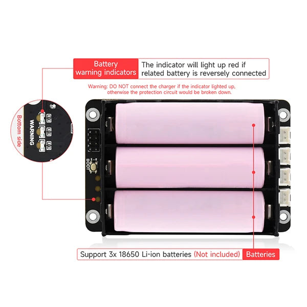 Raspberry Pi 5 UPS HAT Supports 18650 Li Battery 5V Uninterruptible Power Supply Via I2C Bus for Pi 4 Model B