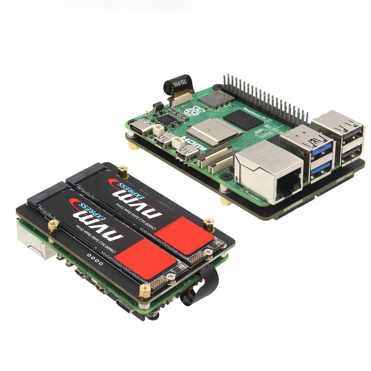Custom  X1005 Dual 2230/2242/2260/2280 NVMe SSD shield for Raspberry Pi 5