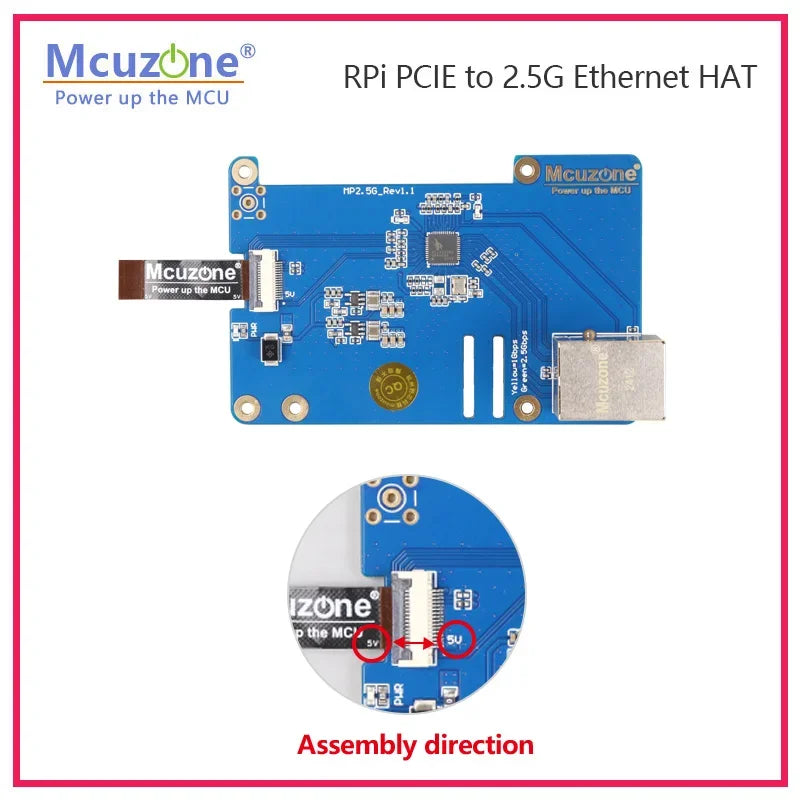 MP2.5G Raspberry Pi 5 PCIE to 2.5G Ethernet HAT,RTL8125,RPi OS Driver-free Custom