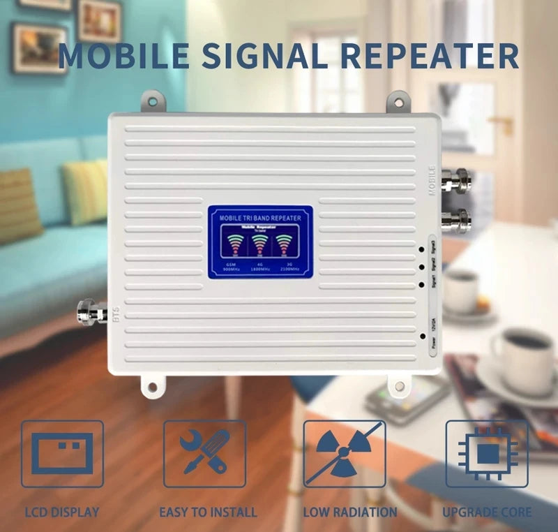 Custom Cellular Repeater GSM DCS WCDMA 900 1800 2100 Tri Band 2G 3G 4G Signal Booster Mobile Signal Amplifier 2 Indoor Antennas Set Manufacturer